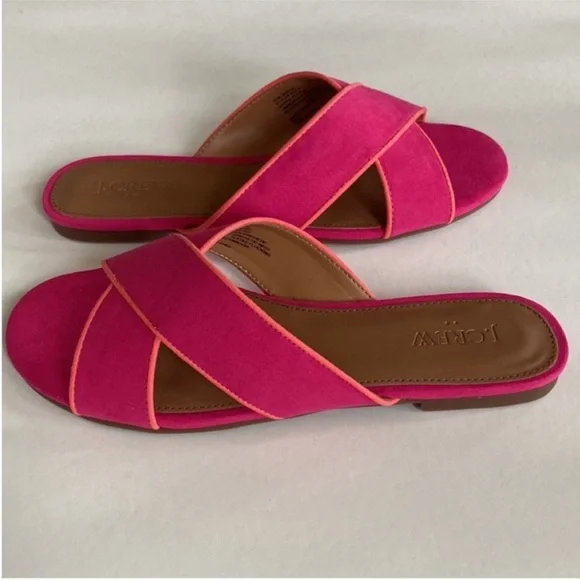 J. Crew Microsuede Criss Cross Slide Sandals in Crisp Begonia - Picture 5 of 7